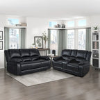 2-Piece Classic Faux Leather Manual Reclining Living Room Sofa Set with Console and Cup Holders