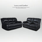 2-Piece Classic Faux Leather Manual Reclining Living Room Sofa Set with Console and Cup Holders