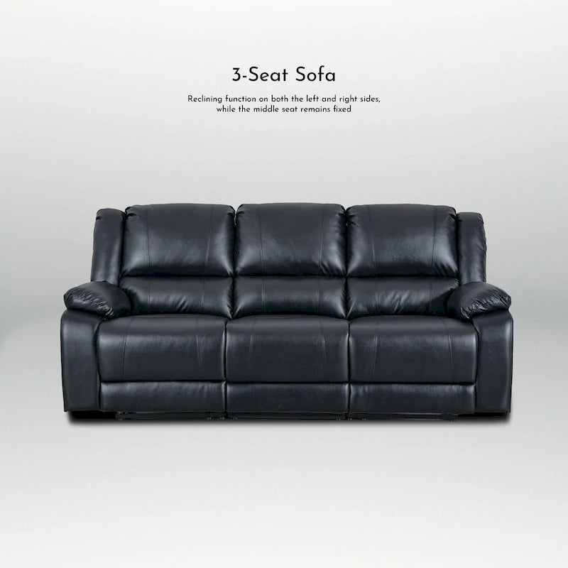 2-Piece Classic Faux Leather Manual Reclining Living Room Sofa Set with Console and Cup Holders