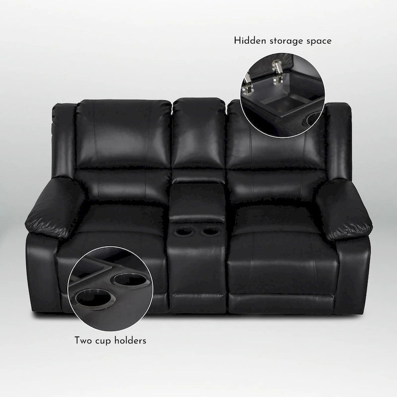 2-Piece Classic Faux Leather Manual Reclining Living Room Sofa Set with Console and Cup Holders