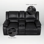 2-Piece Classic Faux Leather Manual Reclining Living Room Sofa Set with Console and Cup Holders