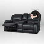 2-Piece Classic Faux Leather Manual Reclining Living Room Sofa Set with Console and Cup Holders