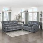 2-Piece Classic Faux Leather Manual Reclining Living Room Sofa Set with Console and Cup Holders