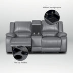 2-Piece Classic Faux Leather Manual Reclining Living Room Sofa Set with Console and Cup Holders