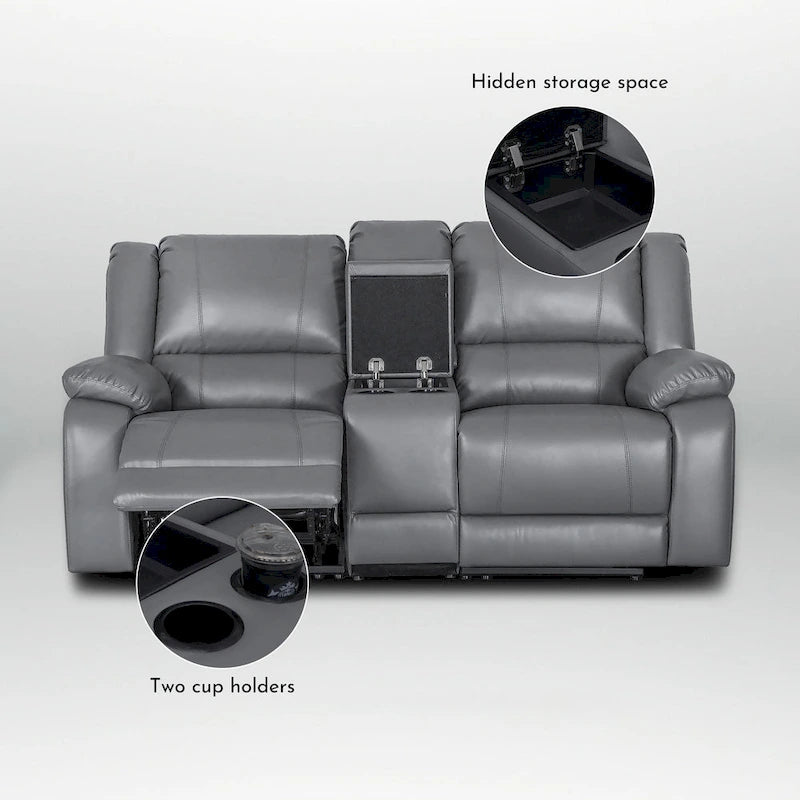 2-Piece Classic Faux Leather Manual Reclining Living Room Sofa Set with Console and Cup Holders