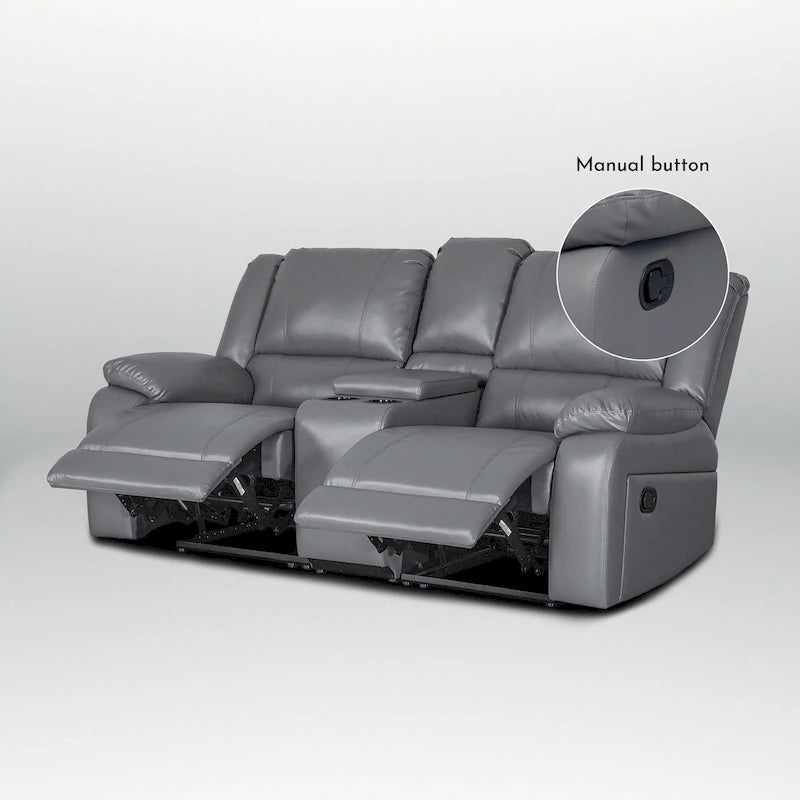 2-Piece Classic Faux Leather Manual Reclining Living Room Sofa Set with Console and Cup Holders