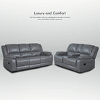 2-Piece Classic Faux Leather Manual Reclining Living Room Sofa Set with Console and Cup Holders