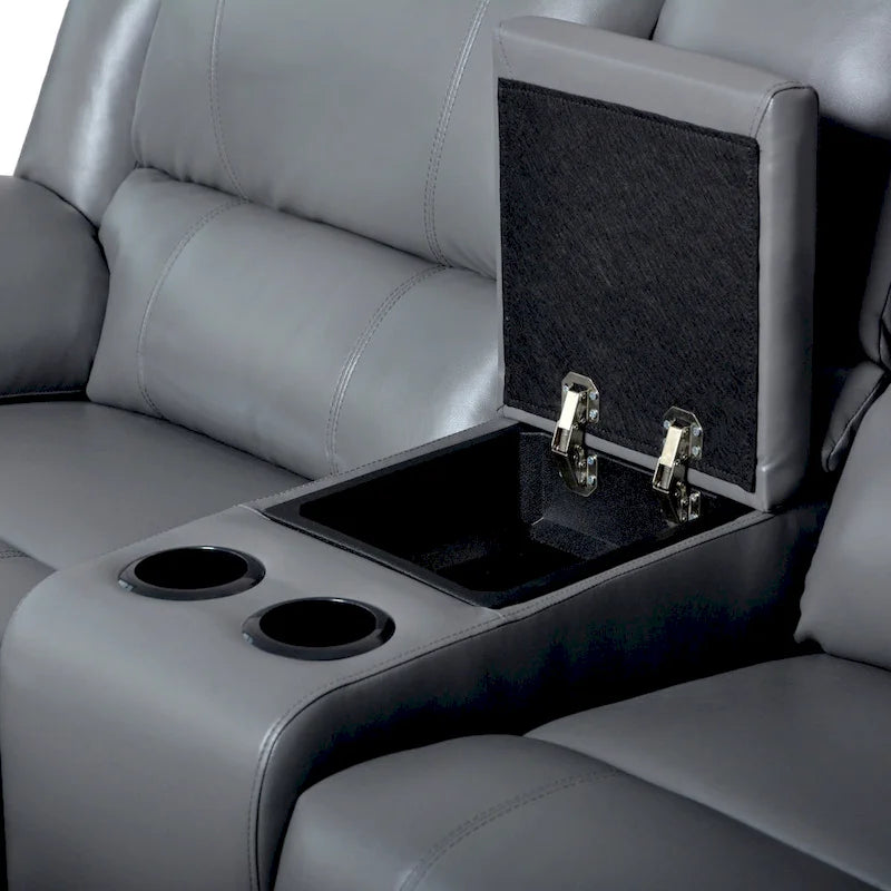 2-Piece Classic Faux Leather Manual Reclining Living Room Sofa Set with Console and Cup Holders