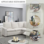 Power Recliner Chair Linen Upholstered L-Shaped Sectional Sofa, Home Theater Seating Soft Chair with USB Port for Living Room