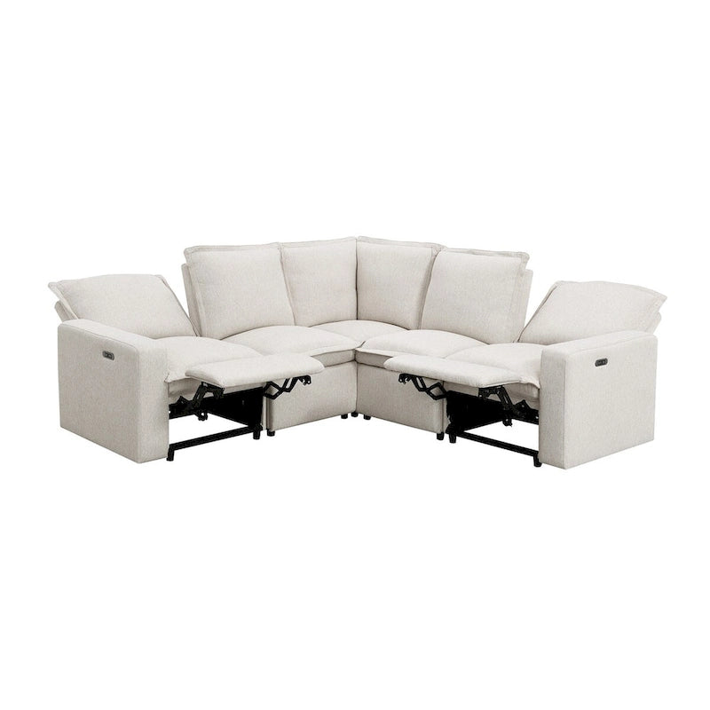 Power Recliner Chair Linen Upholstered L-Shaped Sectional Sofa, Home Theater Seating Soft Chair with USB Port for Living Room