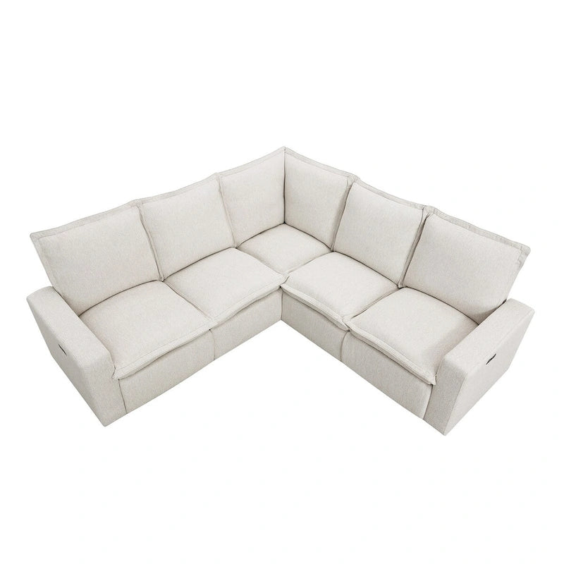 Power Recliner Chair Linen Upholstered L-Shaped Sectional Sofa, Home Theater Seating Soft Chair with USB Port for Living Room