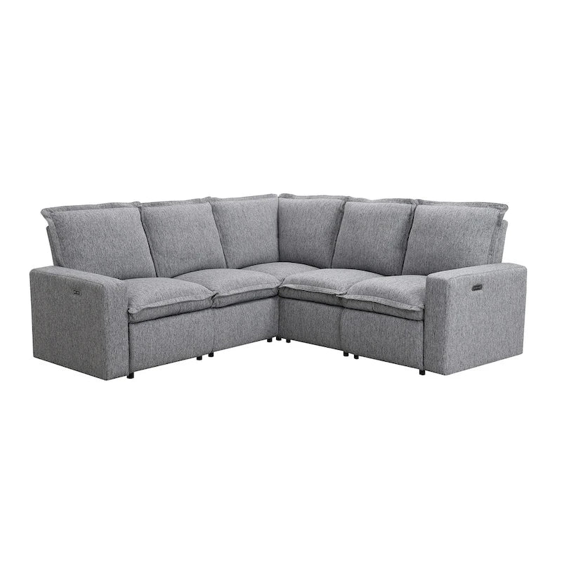 Power Recliner Chair Linen Upholstered L-Shaped Sectional Sofa, Home Theater Seating Soft Chair with USB Port for Living Room