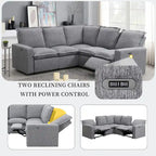 Power Recliner Chair Linen Upholstered L-Shaped Sectional Sofa, Home Theater Seating Soft Chair with USB Port for Living Room