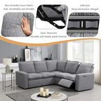 Power Recliner Chair Linen Upholstered L-Shaped Sectional Sofa, Home Theater Seating Soft Chair with USB Port for Living Room