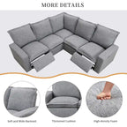 Power Recliner Chair Linen Upholstered L-Shaped Sectional Sofa, Home Theater Seating Soft Chair with USB Port for Living Room