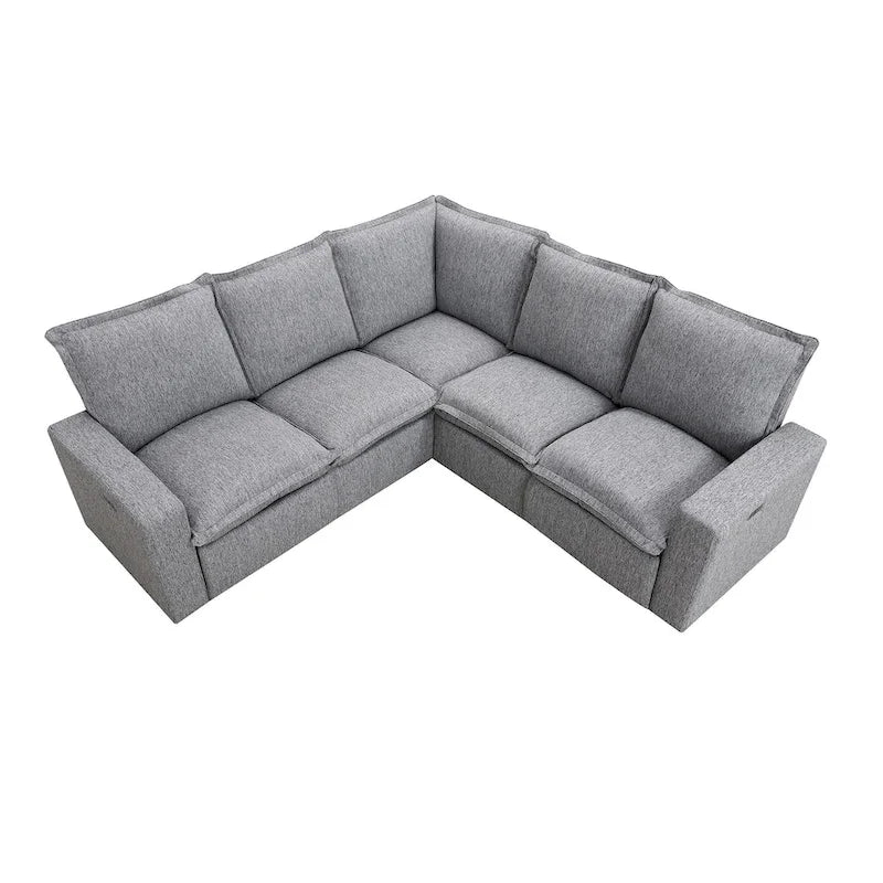 Power Recliner Chair Linen Upholstered L-Shaped Sectional Sofa, Home Theater Seating Soft Chair with USB Port for Living Room