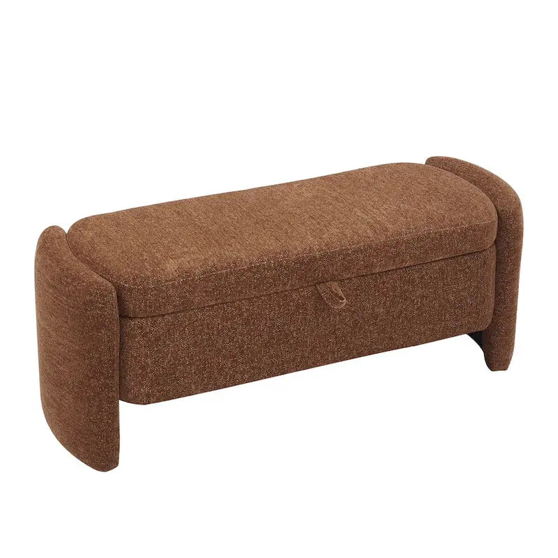 Oval Ottoman Storage Bench Chenille Fabric Bench with Large Storage Space for the Living Room, Entryway and Bedroom