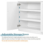 Sideboard with 4 Doors Large Storage Space Buffet Cabinet with Adjustable Shelves and Silver Handles for Kitchen