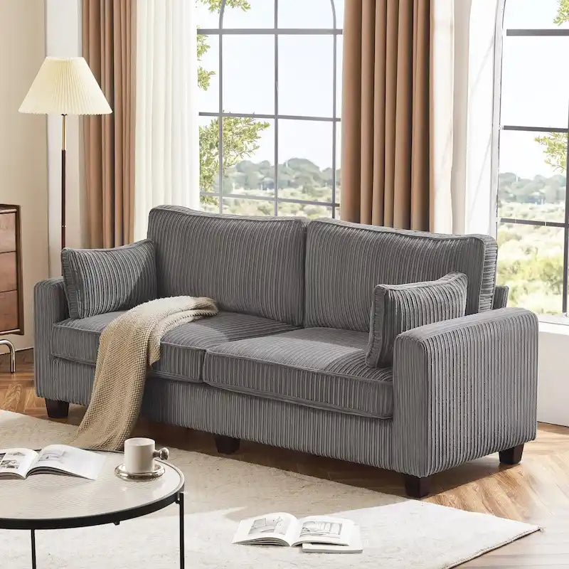 LUE BONA 81  Modern Corduroy 3 Seater Sofa, Polyester Rectangle Upholstered Sofa with Wood Base for Living Room