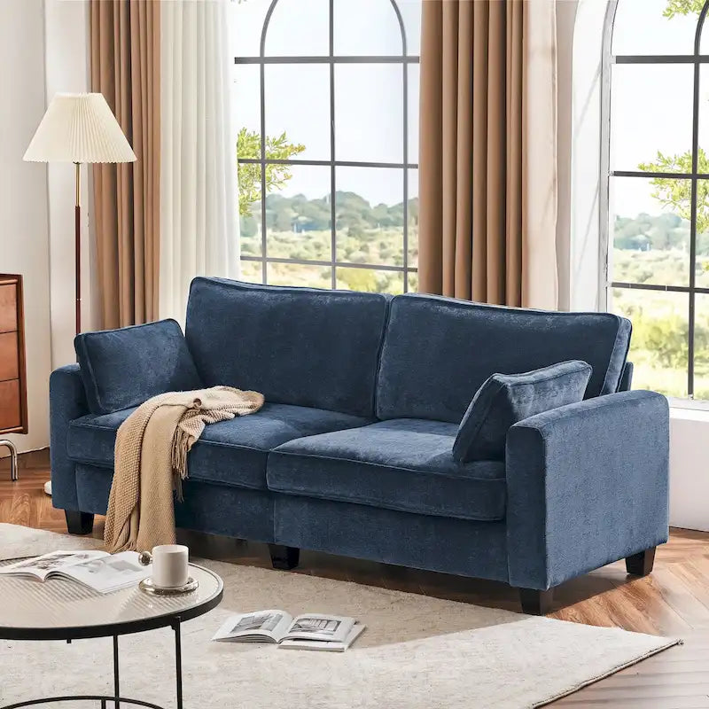 LUE BONA 81  Modern Corduroy 3 Seater Sofa, Polyester Rectangle Upholstered Sofa with Wood Base for Living Room