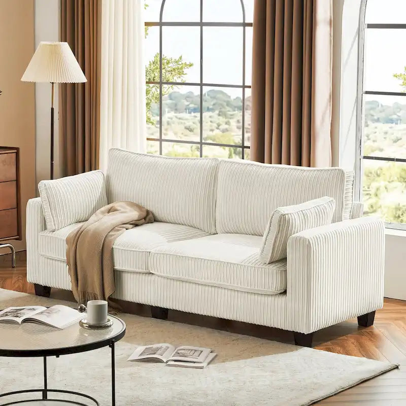 LUE BONA 81  Modern Corduroy 3 Seater Sofa, Polyester Rectangle Upholstered Sofa with Wood Base for Living Room