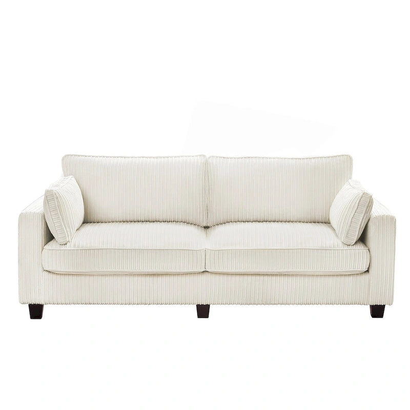 LUE BONA 81  Modern Corduroy 3 Seater Sofa, Polyester Rectangle Upholstered Sofa with Wood Base for Living Room
