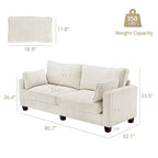 LUE BONA 81  Modern Corduroy 3 Seater Sofa, Polyester Rectangle Upholstered Sofa with Wood Base for Living Room