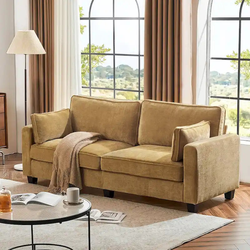 LUE BONA 81  Modern Corduroy 3 Seater Sofa, Polyester Rectangle Upholstered Sofa with Wood Base for Living Room