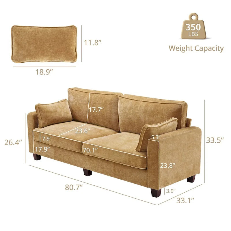 LUE BONA 81  Modern Corduroy 3 Seater Sofa, Polyester Rectangle Upholstered Sofa with Wood Base for Living Room