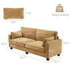 LUE BONA 81  Modern Corduroy 3 Seater Sofa, Polyester Rectangle Upholstered Sofa with Wood Base for Living Room