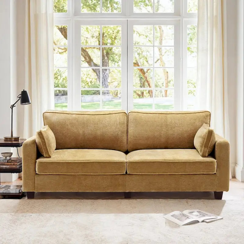 LUE BONA 81  Modern Corduroy 3 Seater Sofa, Polyester Rectangle Upholstered Sofa with Wood Base for Living Room
