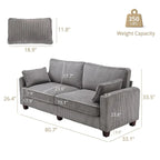 LUE BONA 81  Modern Corduroy 3 Seater Sofa, Polyester Rectangle Upholstered Sofa with Wood Base for Living Room