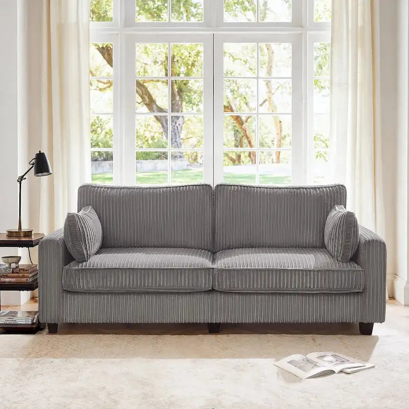LUE BONA 81  Modern Corduroy 3 Seater Sofa, Polyester Rectangle Upholstered Sofa with Wood Base for Living Room