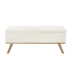 LUE BONA Mid-Century Modern Upholstered Storage Ottoman Button Tufted Fabric Storage Bench with Linen Seat