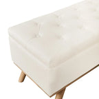 LUE BONA Mid-Century Modern Upholstered Storage Ottoman Button Tufted Fabric Storage Bench with Linen Seat