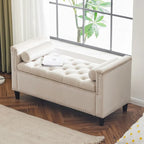 Upholstered Storage Bench with Armrests for Living Room Entryway