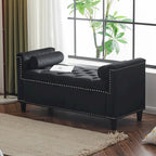Upholstered Storage Bench with Armrests for Living Room Entryway