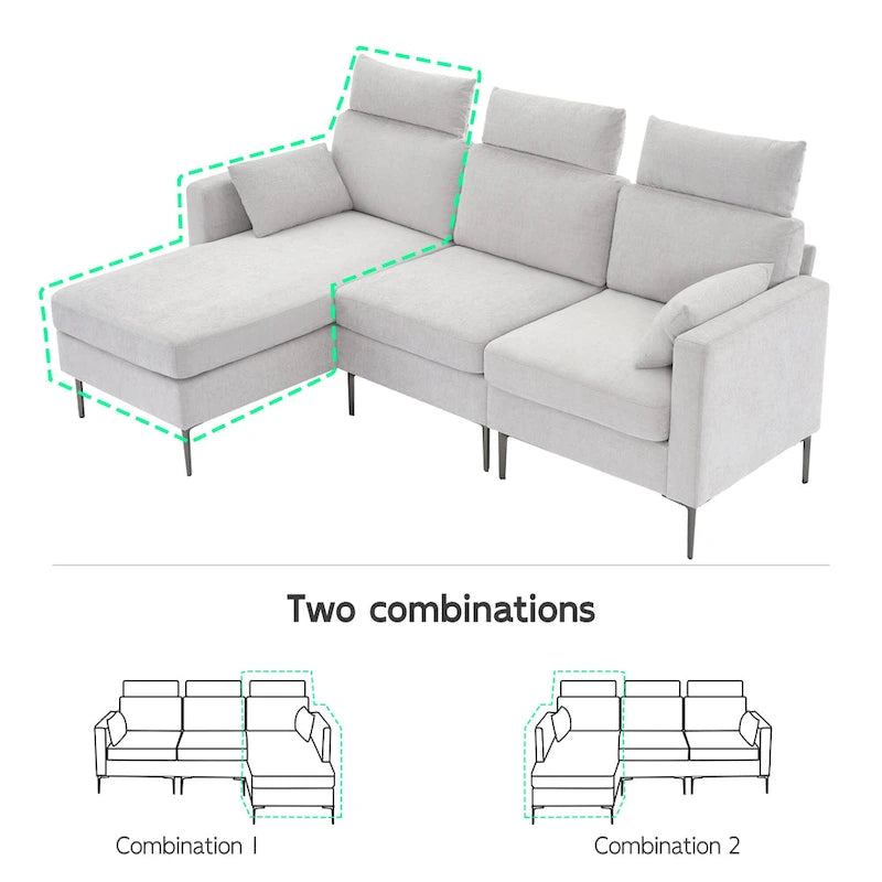 89 Chenille Sectional Sofa Couch With Extra Wide Chaise For Livingroom