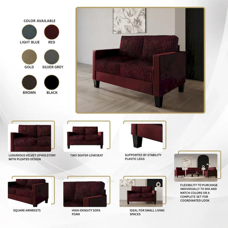 CraftPorch Corduroy Mid-Century Modern Velvet Upholstered 2-Piece Living Room Set