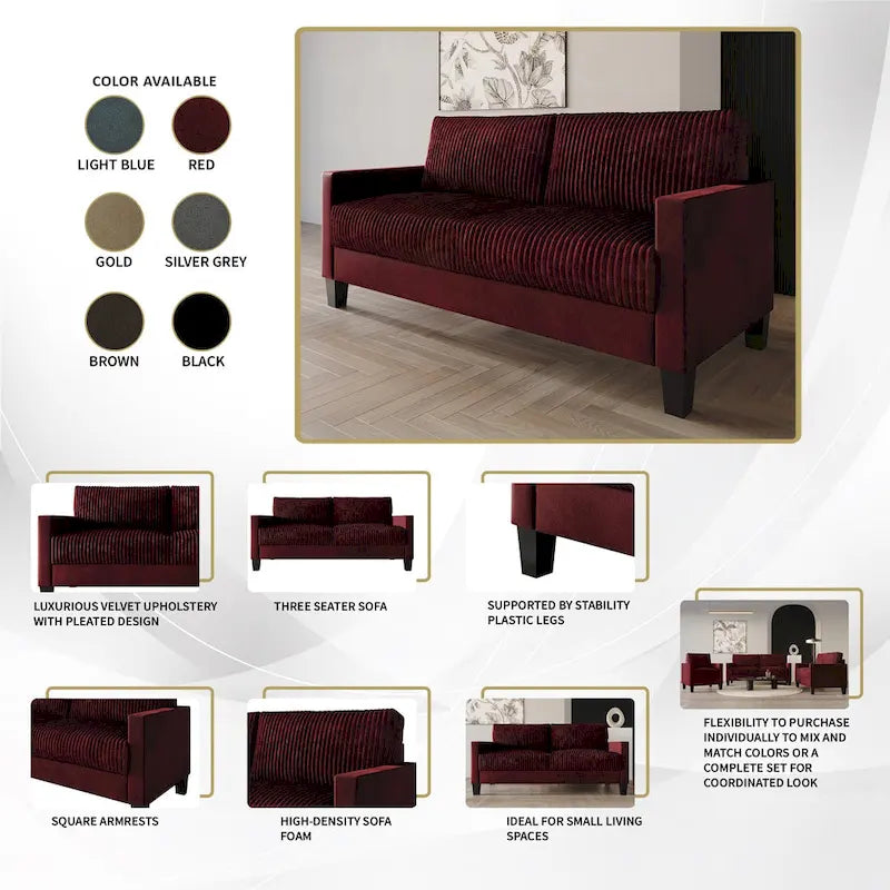 CraftPorch Corduroy Mid-Century Modern Velvet Upholstered 2-Piece Living Room Set