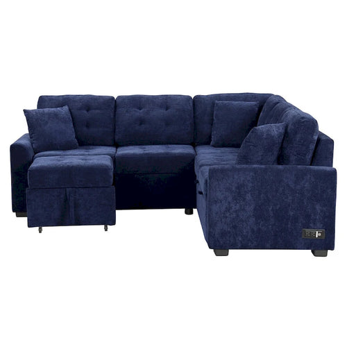 82.6-inch L-shaped Pull-out Sleeper Sofa with Wheels, USB Ports, Power Sockets - 82.6 W x 82.6 D x 33 H