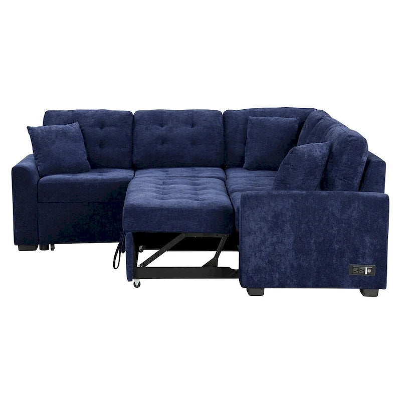 82.6-inch L-shaped Pull-out Sleeper Sofa with Wheels, USB Ports, Power Sockets - 82.6 W x 82.6 D x 33 H