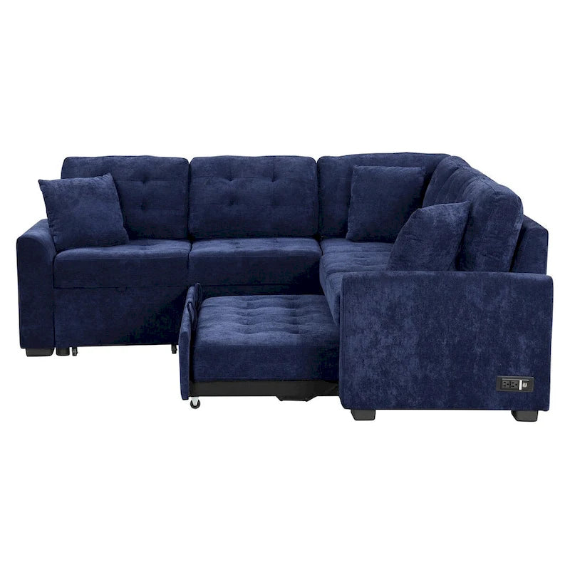 82.6-inch L-shaped Pull-out Sleeper Sofa with Wheels, USB Ports, Power Sockets - 82.6 W x 82.6 D x 33 H