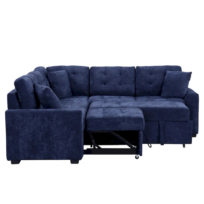 82.6-inch L-shaped Pull-out Sleeper Sofa with Wheels, USB Ports, Power Sockets - 82.6 W x 82.6 D x 33 H