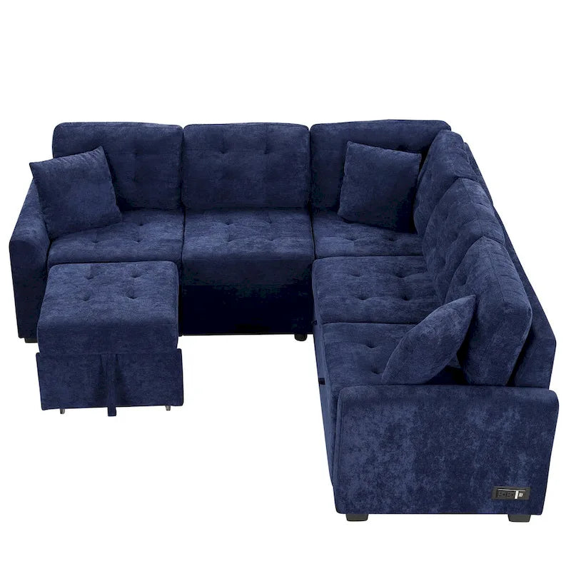 82.6-inch L-shaped Pull-out Sleeper Sofa with Wheels, USB Ports, Power Sockets - 82.6 W x 82.6 D x 33 H