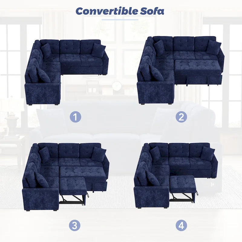 82.6-inch L-shaped Pull-out Sleeper Sofa with Wheels, USB Ports, Power Sockets - 82.6 W x 82.6 D x 33 H