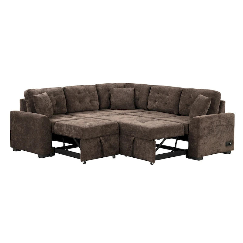 82.6-inch L-shaped Pull-out Sleeper Sofa with Wheels, USB Ports, Power Sockets - 82.6 W x 82.6 D x 33 H