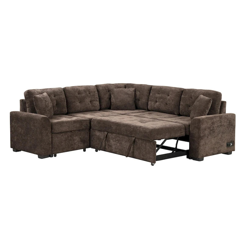 82.6-inch L-shaped Pull-out Sleeper Sofa with Wheels, USB Ports, Power Sockets - 82.6 W x 82.6 D x 33 H