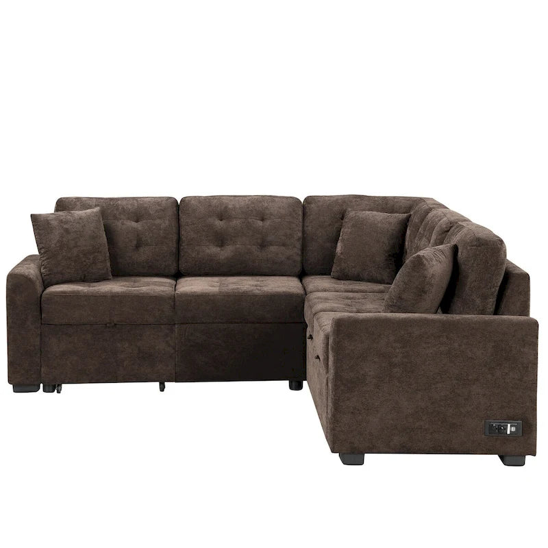82.6-inch L-shaped Pull-out Sleeper Sofa with Wheels, USB Ports, Power Sockets - 82.6 W x 82.6 D x 33 H