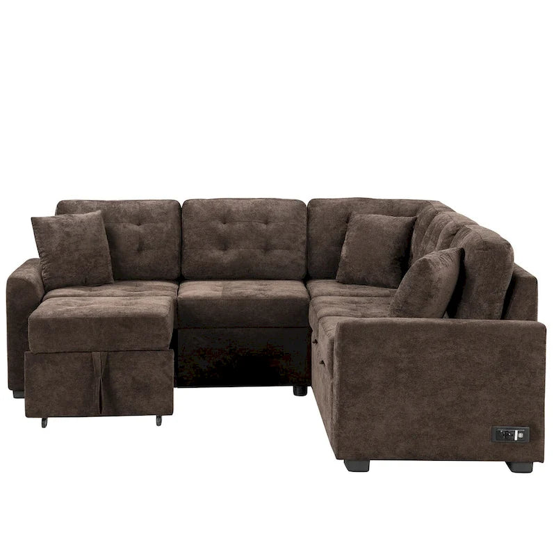 82.6-inch L-shaped Pull-out Sleeper Sofa with Wheels, USB Ports, Power Sockets - 82.6 W x 82.6 D x 33 H